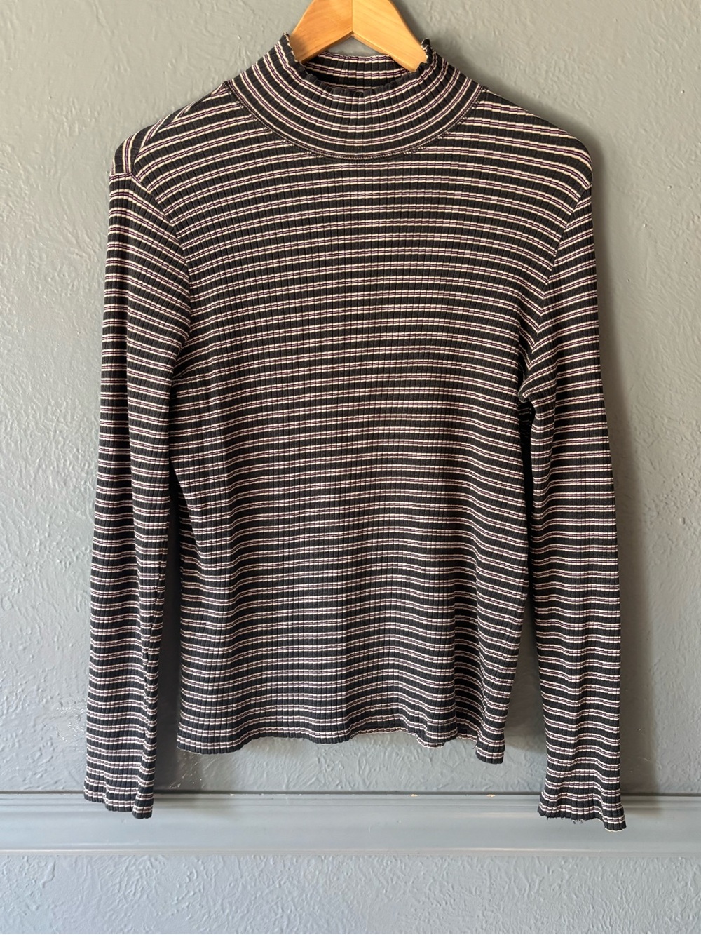 Vintage Marsh Landing Ribbed Mock Neck Stripe Top Medium 90s Cotton